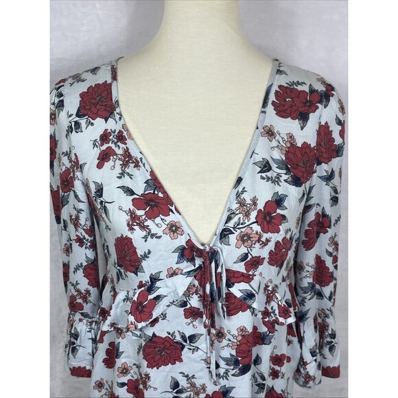 American Eagle Outfitters Floral Dress Lt Blue Red Size Small - Picture 2 of 10